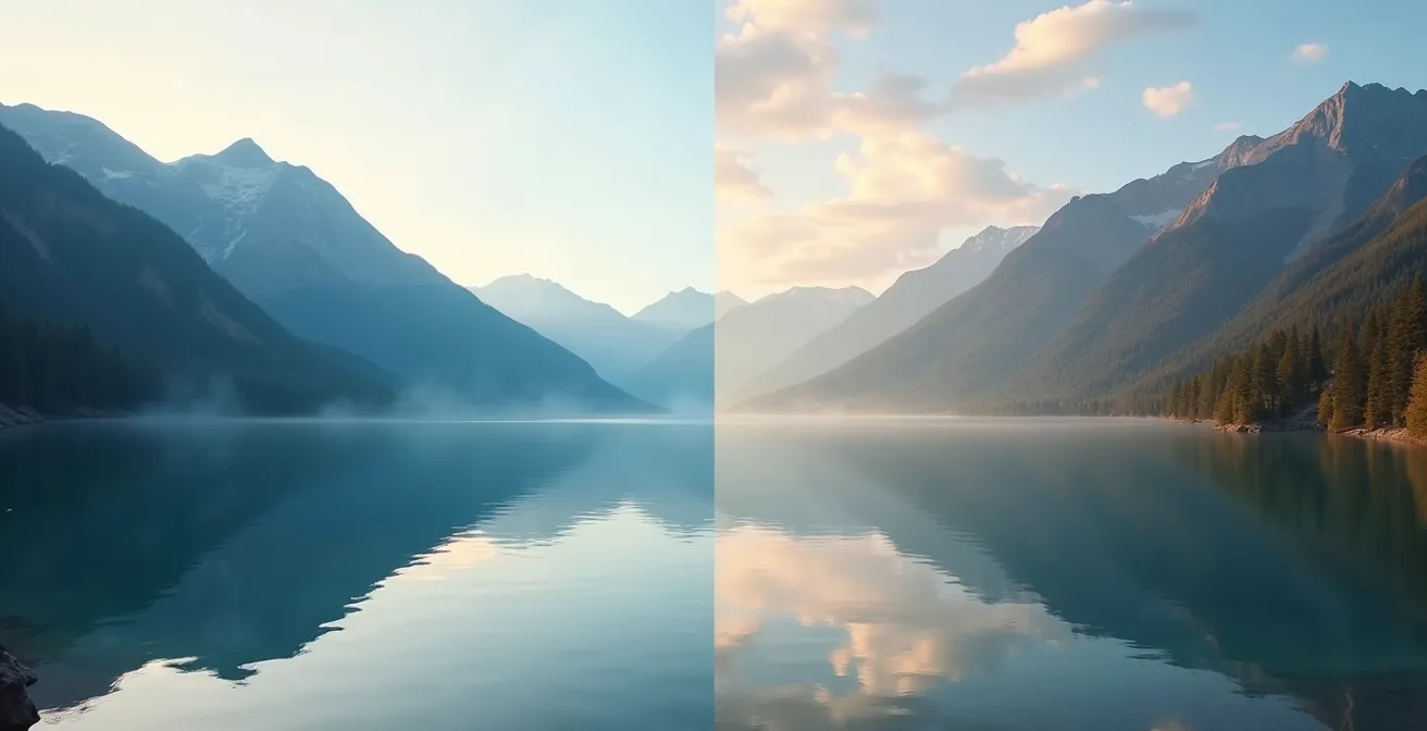 Vergleich zwischen authentischer und übertriebener Bildbearbeitung in der Landschaftsfotografie