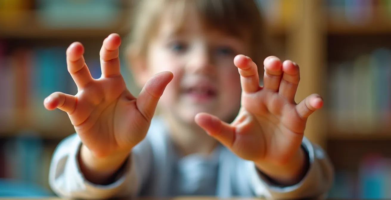 Kind beim aktiven Vokabellernen mit Körperbewegungen
