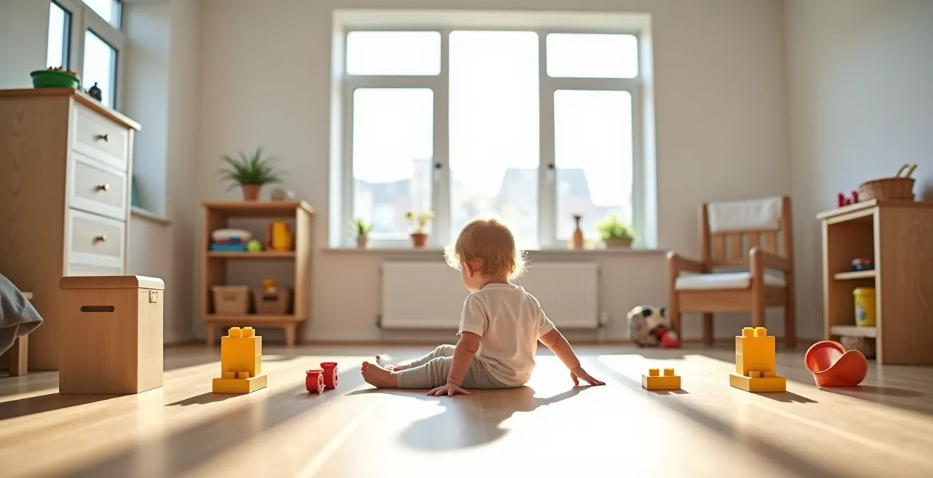 Kinderhände beim Übergang von grossen zu kleinen Bausteinen
