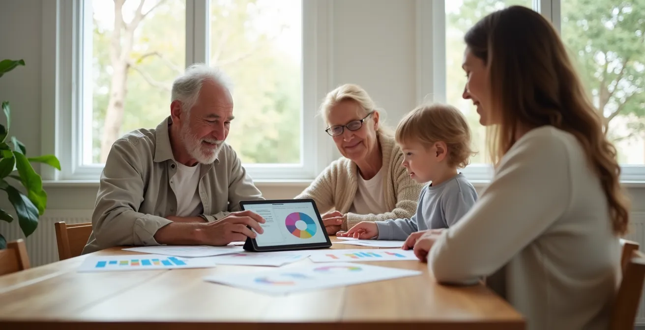 Familie plant gemeinsam Reisekosten mit digitalen Tools