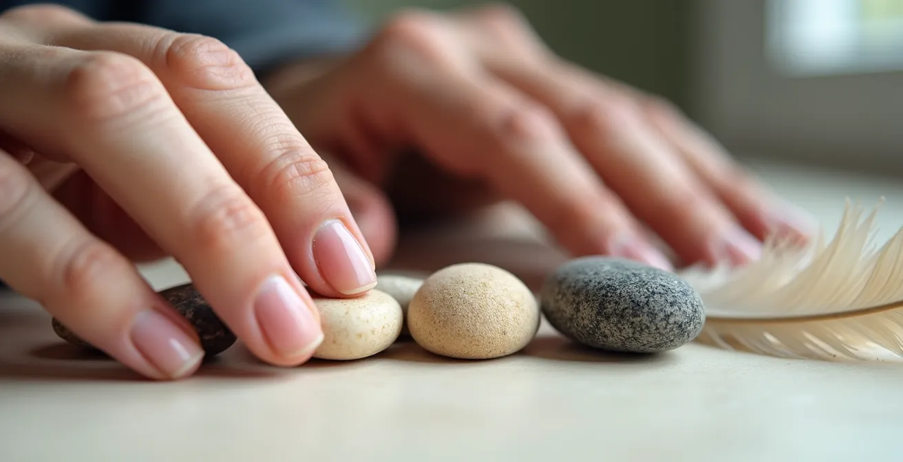 Nahaufnahme von Händen, die verschiedene Texturen erfühlen für kinästhetisches Gedächtnistraining